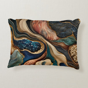 Teal Blue and Bronze Gold Cushion Earthy Abstract