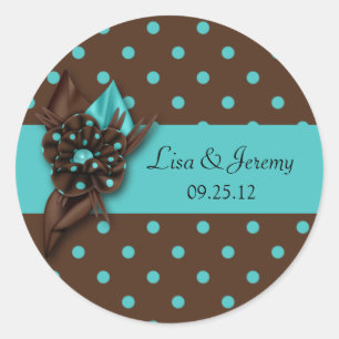 Teal Blue and Brown Polka Dot Save The Date Sti Classic Round Sticker