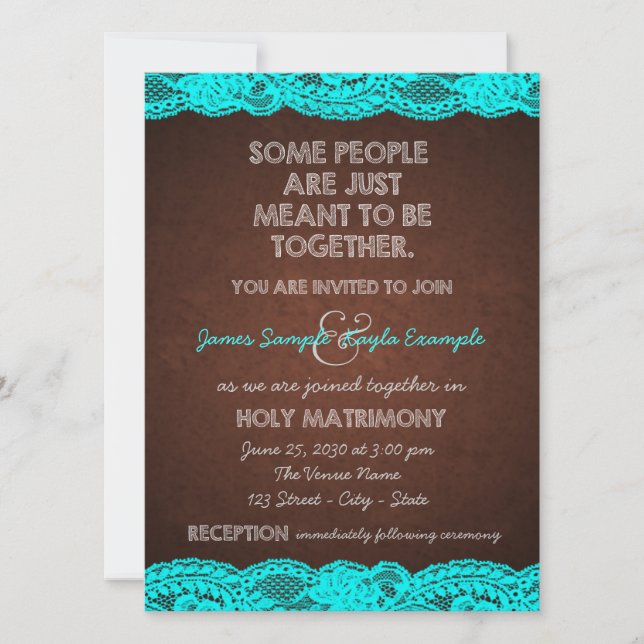 Teal Blue and Brown Rustic Country Wedding Invitation (Front)