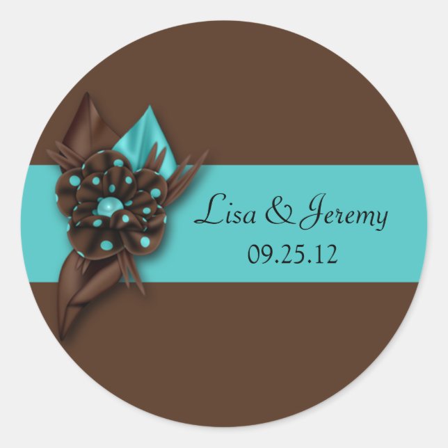 Teal Blue and Brown Save The Date Sti Classic Round Sticker (Front)