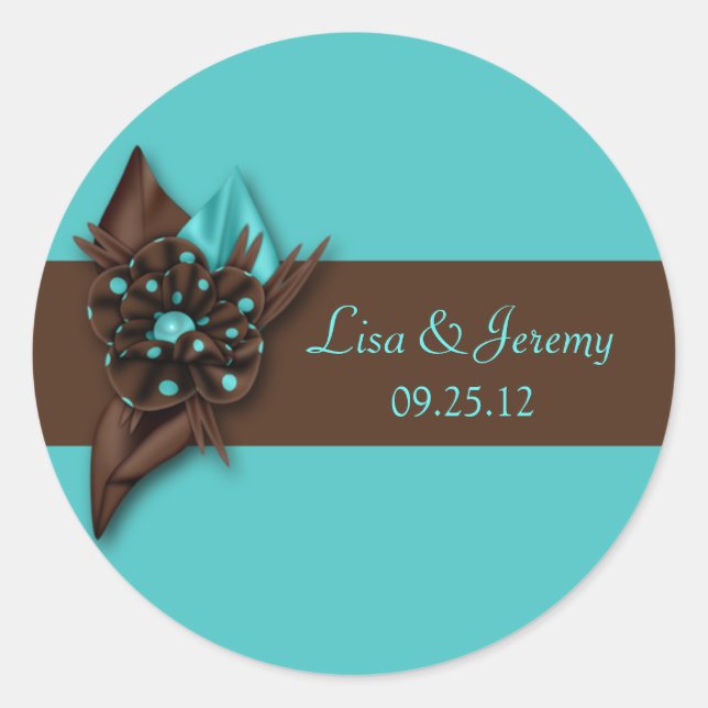Teal Blue and Brown Save The Date Sticker (Front)