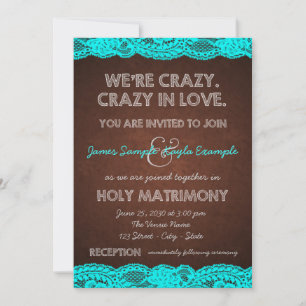 Teal Blue and Brown Wedding Invitation