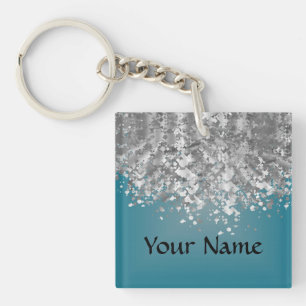 Teal blue and faux glitter keychain
