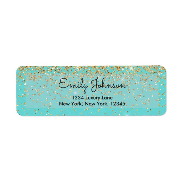 Teal Blue and Faux Glitter Sparkle Address Label (Front)