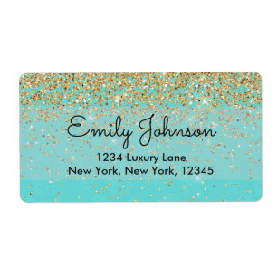 Teal Blue and Faux Glitter Sparkle Address Label