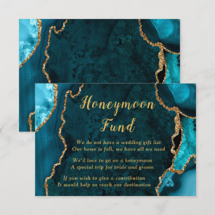 Teal Blue and Gold Agate Wedding Honeymoon Fund Enclosure Card