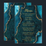 Teal Blue and Gold Agate Wedding Menu<br><div class="desc">Display your meal selections in style with this elegant wedding menu featuring a teal blue agate marble design accented with gold details. The geode-inspired background creates a sophisticated look, perfect for fall and winter weddings, formal celebrations, or evening events. Designed to coordinate with your wedding stationery suite, this menu is...</div>