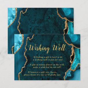 Teal Blue and Gold Agate Wedding Wishing Well Enclosure Card