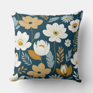 Teal, blue and gold floral throw pillow