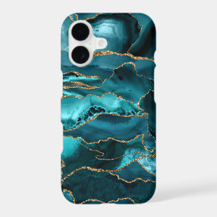 Teal Blue and Gold Glitter Agate