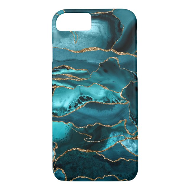 Teal Blue and Gold Glitter Agate Case-Mate iPhone Case (Back)