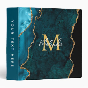 Teal Blue and Gold Marble Agate Binder