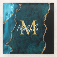 Teal Blue and Gold Marble Agate