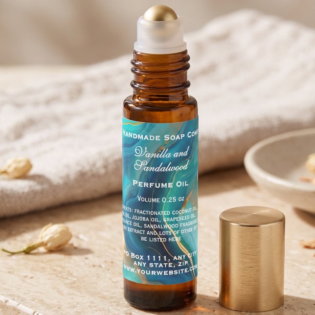 Teal Blue and Gold Marble Perfume Roller Bottle Square Sticker (Creator Uploaded)