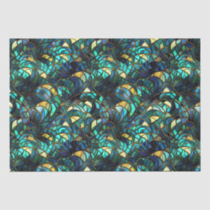 Teal, Blue and Gold Peacock Stained Glass Tissue Paper