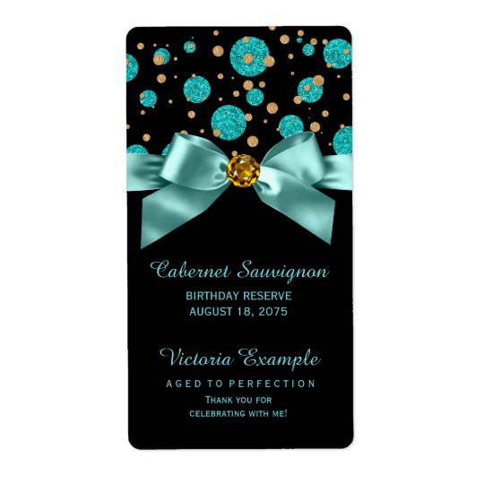 Teal Blue and Gold Wine Bottle Labels