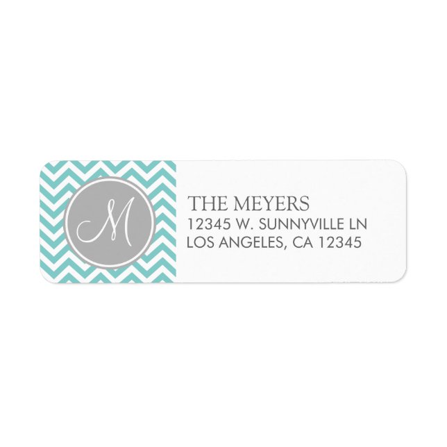 Teal Blue and Grey Modern Chevron with Monogram (Front)