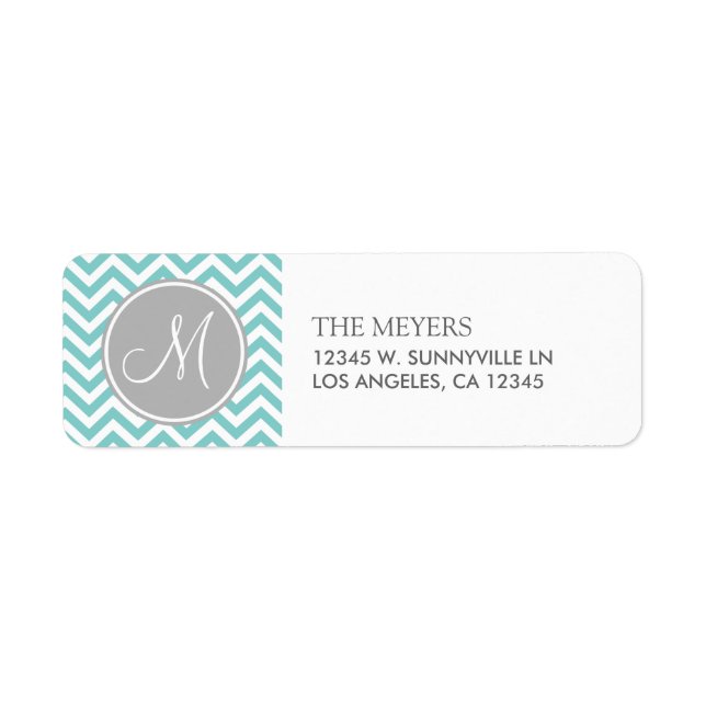 Teal Blue and Grey Modern Chevron with Monogram (Front)