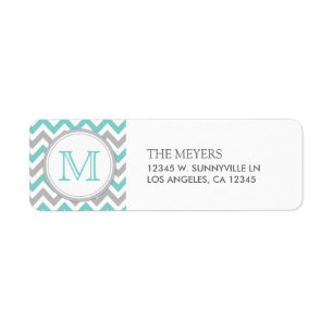 Teal Blue and Grey Modern Chevron with Monogram