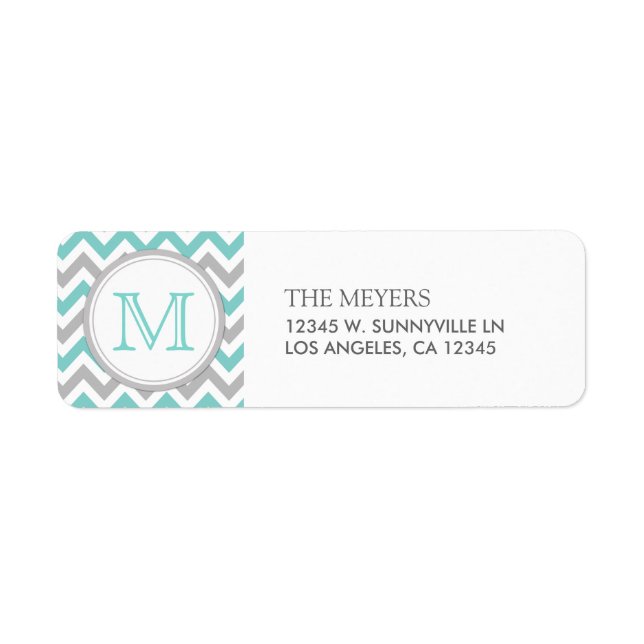 Teal Blue and Grey Modern Chevron with Monogram (Front)