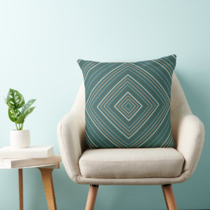 teal blue and multi color Nested Squares Tribal Throw Pillow