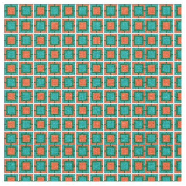 Teal Blue and Orange Lattice Pattern Fabric (Close Up)