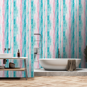 Teal, Blue and Pink Watercolor Stripes  Wallpaper