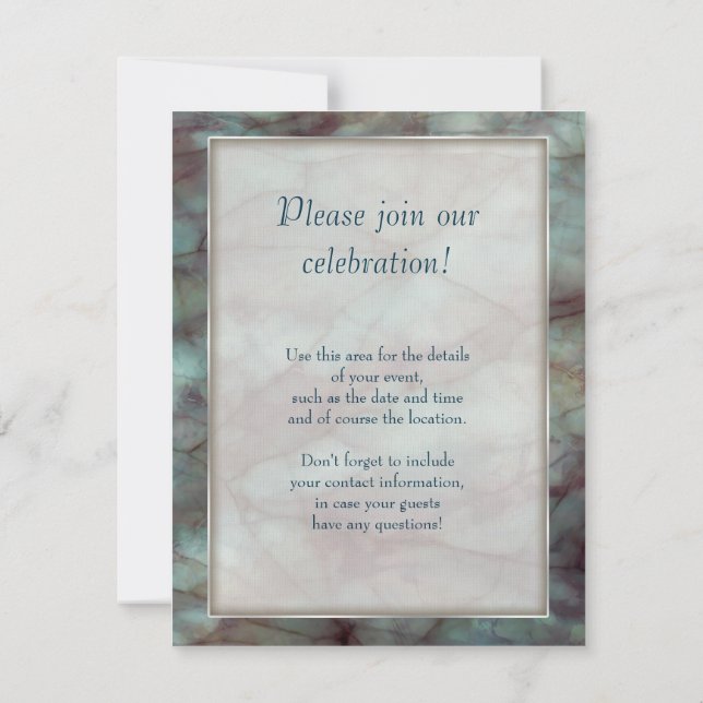 Teal Blue and Purple Fluorite Marble Invitation (Back)