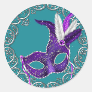 Teal Blue and Purple Masquerade Classic Round Sticker