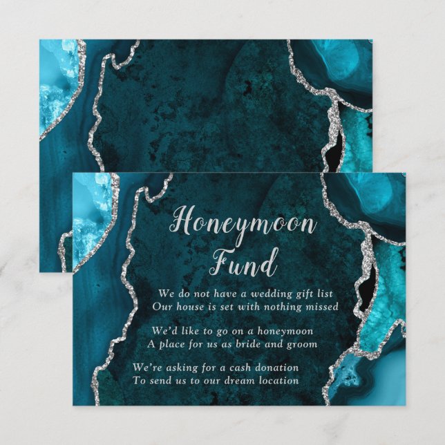 Teal Blue and Silver Agate Honeymoon Fund Enclosure Card (Front/Back)