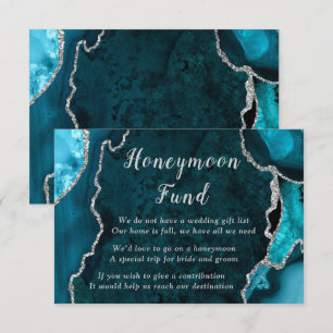 Teal Blue and Silver Agate Wedding Honeymoon Fund Enclosure Card