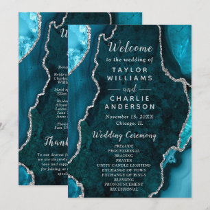 Teal Blue and Silver Agate Wedding Program