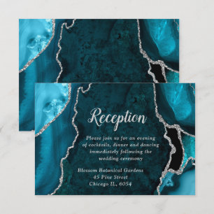 Teal Blue and Silver Agate Wedding Reception Enclosure Card
