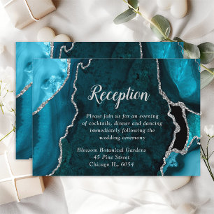 Teal Blue and Silver Agate Wedding Reception Enclosure Card