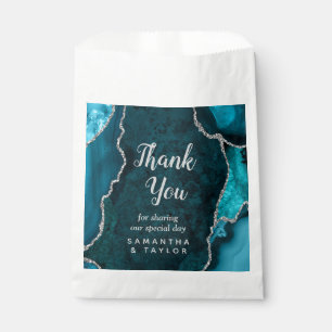 Teal Blue and Silver Agate Wedding Thank You Favour Bag