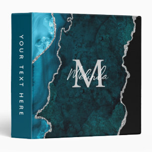 Teal Blue and Silver Marble Agate Binder