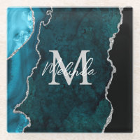 Teal Blue and Silver Marble Agate