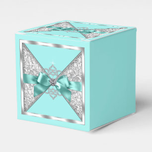 Teal Blue and Silver Sweet 16 Favor Box