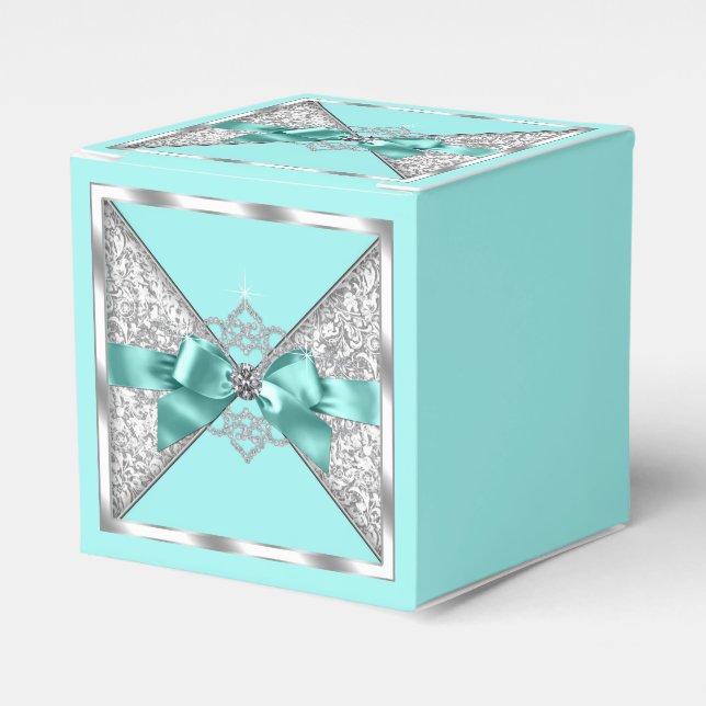 Teal Blue and Silver Sweet 16 Favor Box (Front Side)