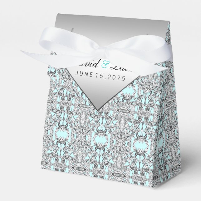Teal Blue and Silver Wedding Favor Box (Front Side)