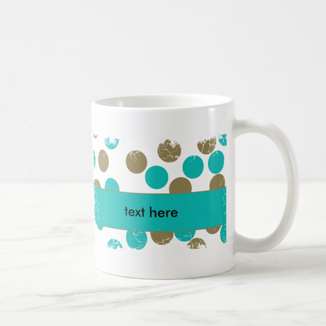 Teal Blue and Tan Dots Distressed Border Mug (Right)
