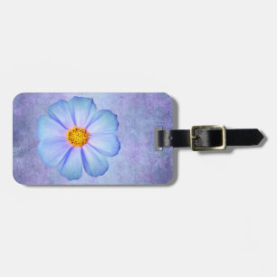 Teal Blue and Violet Daisy on Purple Watercolor Luggage Tag