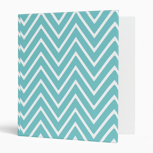 Teal Blue and White Chevron Pattern 2 Binder (Front/Inside)