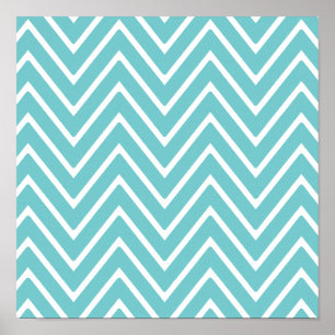 Teal Blue and White Chevron Pattern 2 Poster