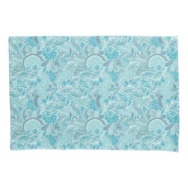 Teal Blue and White Elegant Paisley Pillowcase (Front)