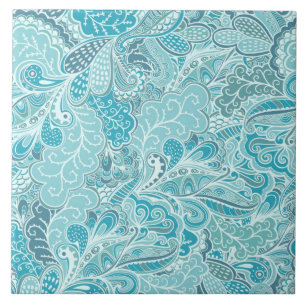 Teal Blue and White Elegant Patterned Tile