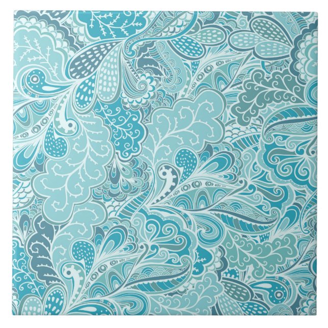 Teal Blue and White Elegant Patterned Tile (Front)