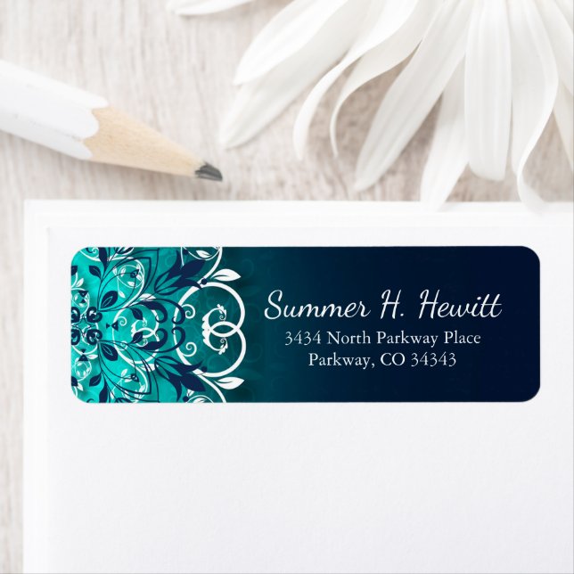 Teal, Blue And White Floral Swirls Mandala (Insitu)