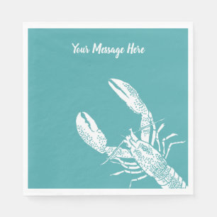Teal Blue and White Lobster Personalized Napkin