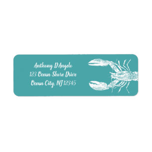 Teal Blue and White Lobster Return Address